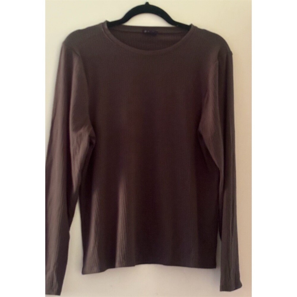 Splendid Womens Ribbed Knit Pullover Top Brown Crew Neck Long Sleeve XL
